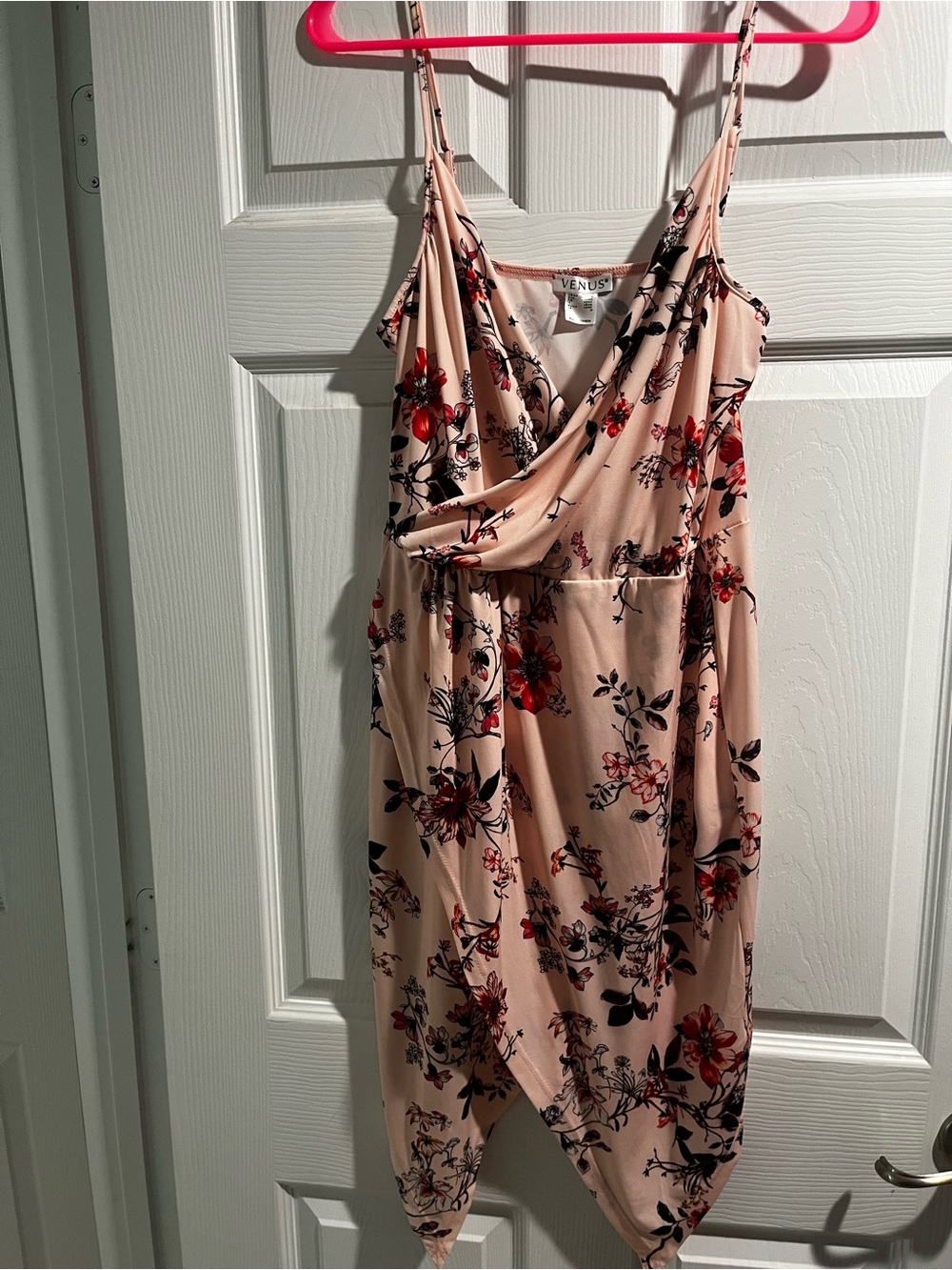 VENUS Peach Floral Wrap-Style Mini Dress